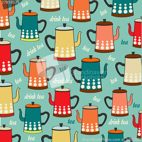 Image of Seamless pattern with vintage Kettles