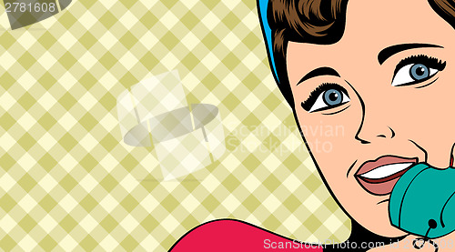 Image of woman chatting on the phone, pop art illustration