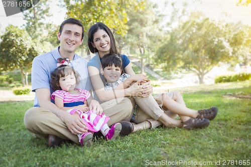 Image of Attractive Young Mixed Race Family Park Portrait