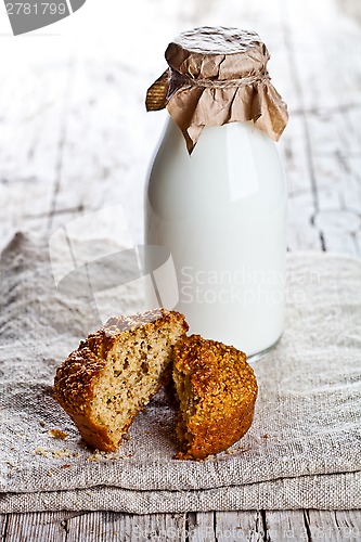 Image of bottle of milk and fresh baked bread 