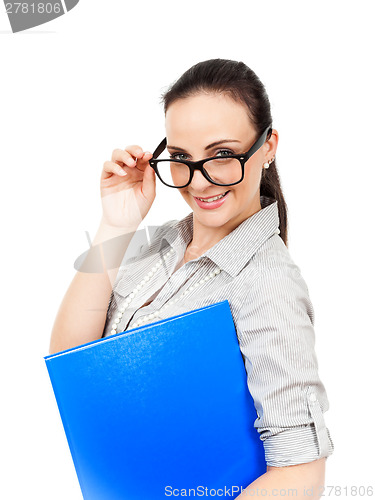 Image of business woman with a blue folder