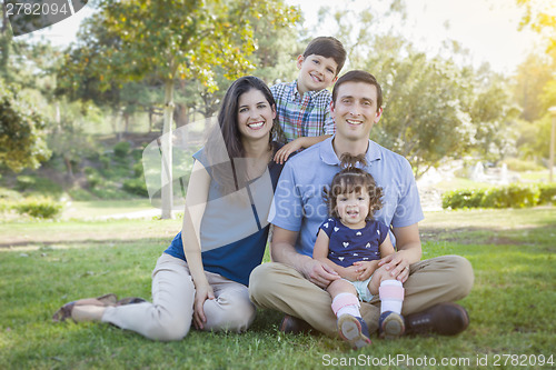 Image of Attractive Young Mixed Race Family Outdoor Park Portrait