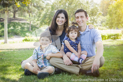 Image of Attractive Young Mixed Race Family Outdoor Park Portrait