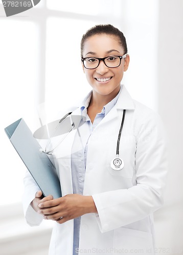 Image of african female doctor in hospital