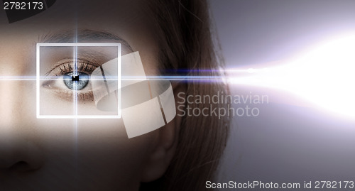 Image of woman eye with laser correction frame