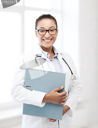 Image of african female doctor in hospital