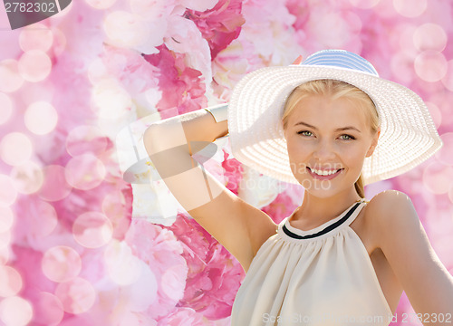 Image of beautiful woman enjoying summer outdoors