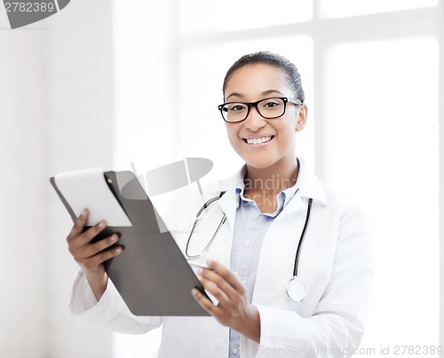 Image of african female doctor in hospital