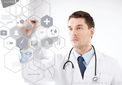 Image of doctor with stethoscope and virtual screen