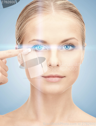 Image of woman eye with laser correction frame