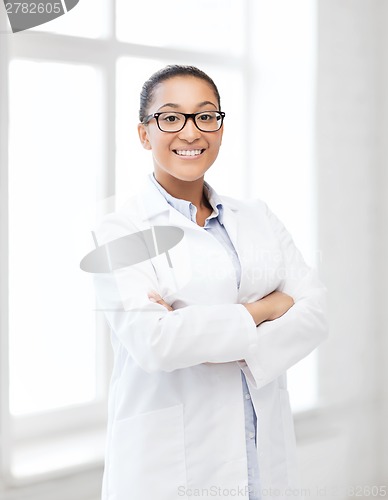 Image of african female doctor in hospital