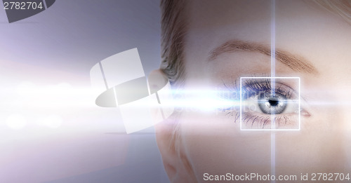 Image of woman eye with laser correction frame