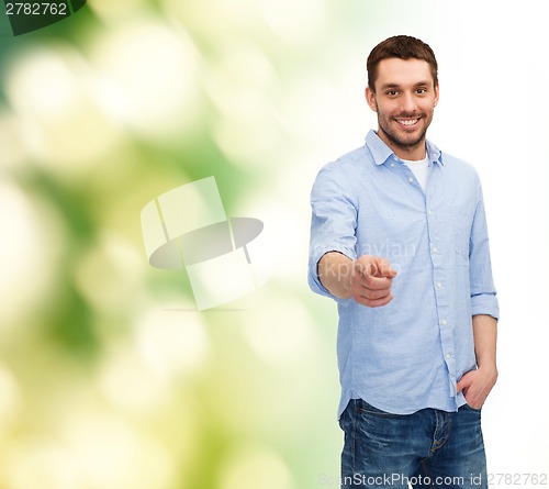 Image of smiling man pointing finger at you