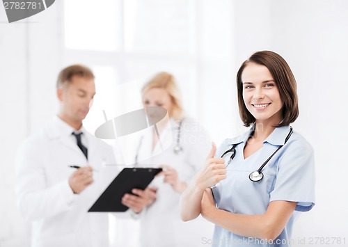 Image of young female doctor with stethoscope