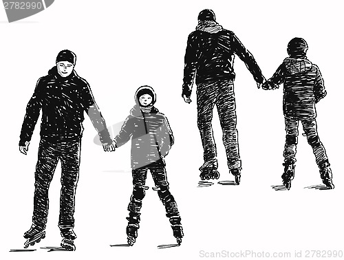 Image of father and child on roller skates