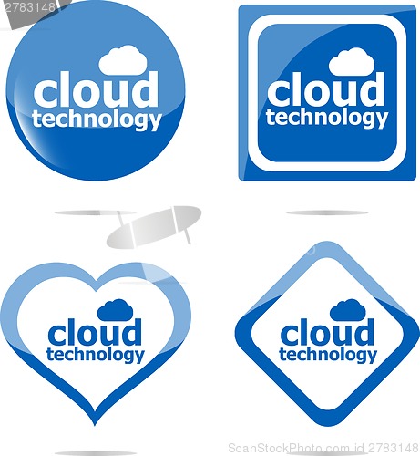 Image of Cloud technology icon, label stickers set isolated on white
