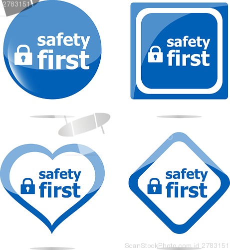 Image of Secure lock sign label, safety first icon button