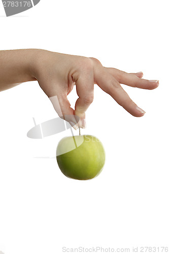 Image of Female hand holding a green apple