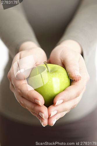 Image of Woman holding a green apple