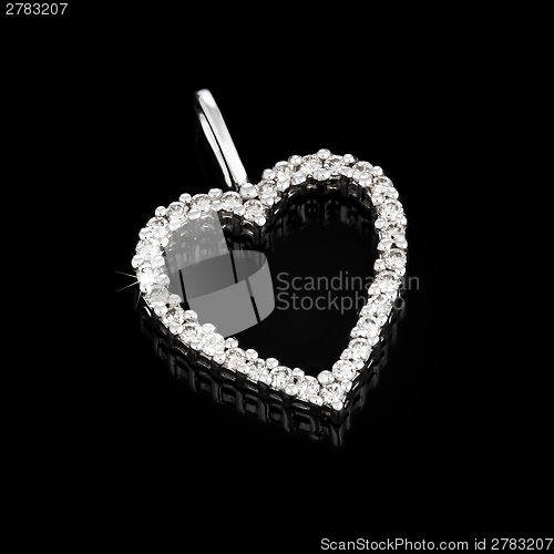 Image of White gold pendant with diamonds in shape of heart