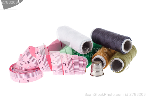 Image of Sewing accessories on white background