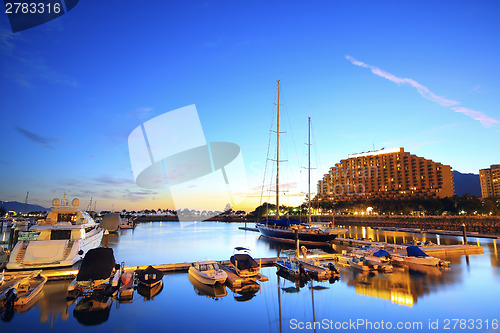 Image of yachts in the golden coast sunset ,in hongkong 