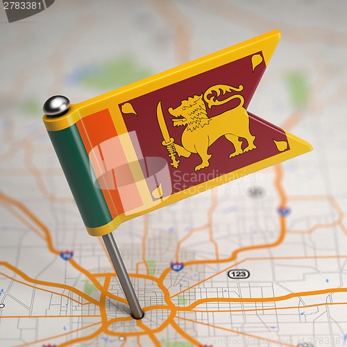 Image of Sri Lanka Small Flag on a Map Background.