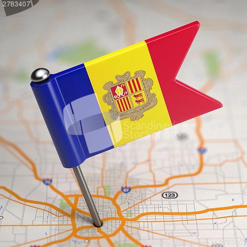 Image of Andorra Small Flag on a Map Background.