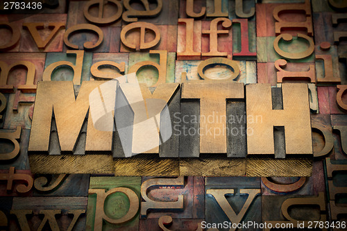 Image of myth word in wood type