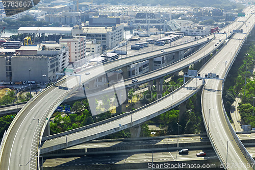 Image of aerial view of the city overpass in early morning