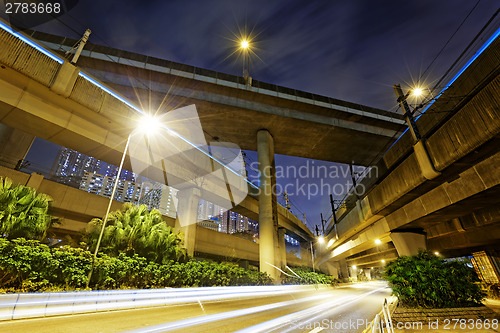 Image of City Road overpass at night with lights 