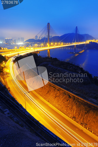 Image of Ting Kau bridge at sunset