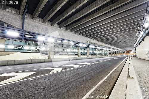 Image of Abstract speed motion in urban highway road tunnel, blurred moti
