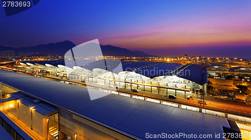 Image of hong kong airport sunset