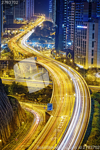 Image of traffic in Hong Kong at night 