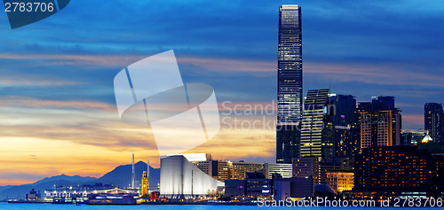 Image of Skyline of Hong Kong at sunset. 