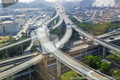 Image of aerial view of the city overpass in early morning