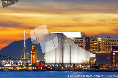 Image of Skyline of Hong Kong at sunset. 