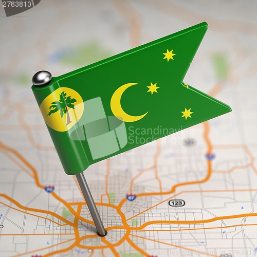 Image of Cocos (Keeling) Islands Small Flag on a Map Background.