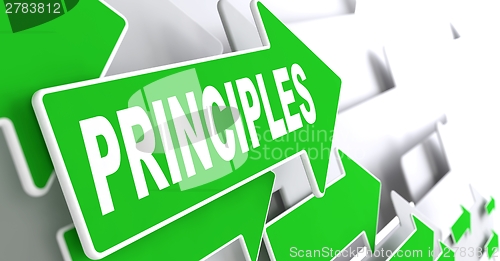 Image of Principles on Green Direction Arrow Sign.