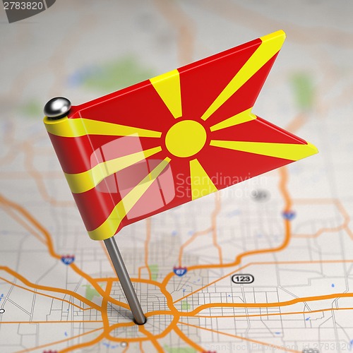 Image of Macedonia Small Flag on a Map Background.