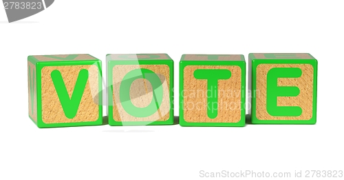 Image of Vote on Colored Wooden Childrens Alphabet Block.