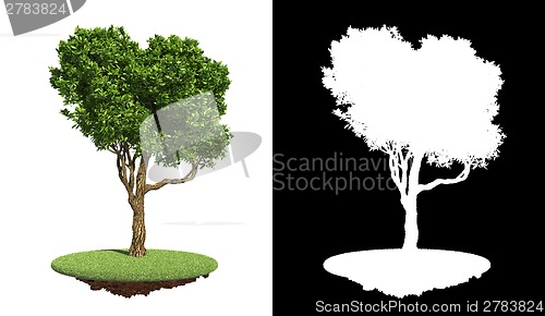 Image of Isolated Green Tree on Grass with Detail Raster Mask.