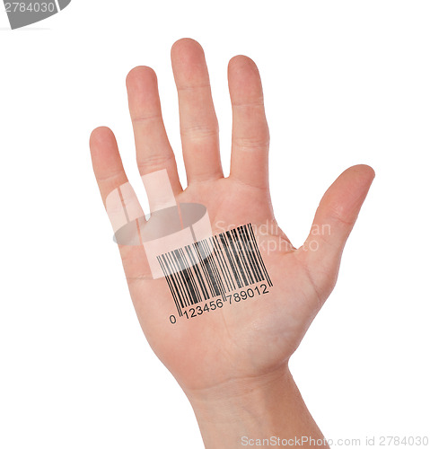 Image of Open hand with barcode