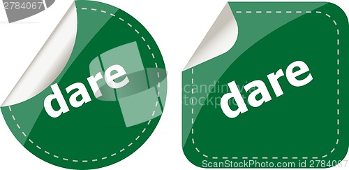 Image of dare word stickers web button set, label, icon