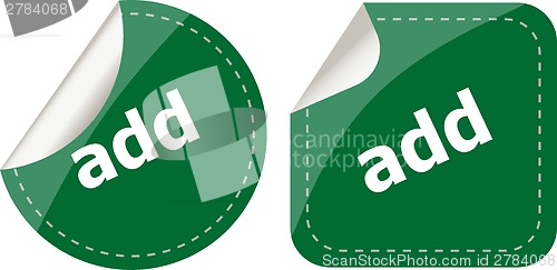 Image of add stickers set, icon button isolated on white