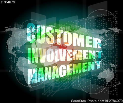 Image of customer involvement management word on business digital screen