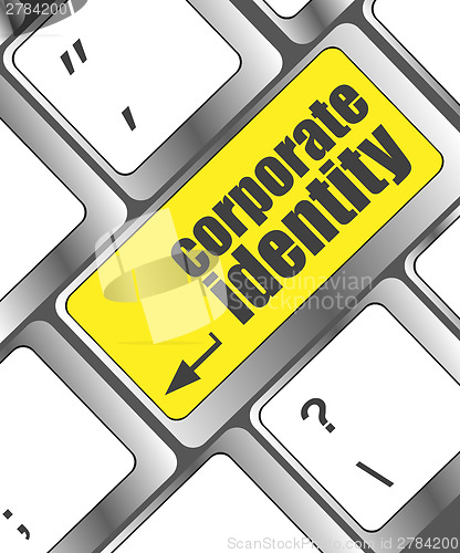 Image of corporate identity button on computer keyboard key