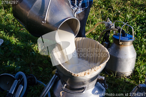 Image of Milker pour filter fresh milk to can 