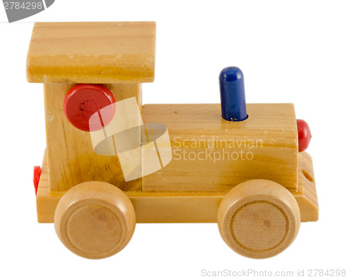 Image of wooden train toy color detail isolated on white 